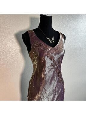 Alex Evenings Vintage Y2K Metallic Mauve Embroidered Beaded Fairy Maxi Gown